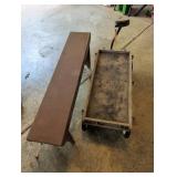 Wooden 4ft Bench and Vintage Wooden Wagon