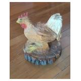 Hand-Carved Wooden Chicken Sculpture