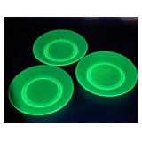 Three Green Uranium Glass Plates