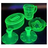 Six Uranium Glass Tableware Pieces