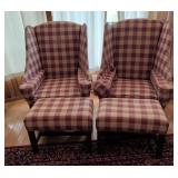 Wingback Chairs with Ottomans in Checkered Upholst