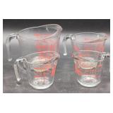 4 Glass Measuring Cups with Red Markings