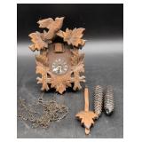 Carved Wood Cuckoo Clock with Pinecone Weights