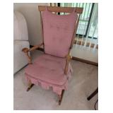 Wooden Rocking Chair with Checkered Cushions