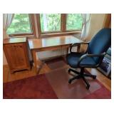 Wood Desk, Trash Cabinet, and Office Chair Set