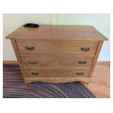 Oak Three-Drawer Chest with Brass Hardware