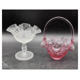 Two Fenton Glass Pieces: Compote and Basket