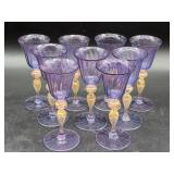 9 Purple Art Glass Wine Goblets