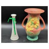 Roseville Pottery Vase and Milk Glass Vase