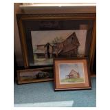 Three Framed Rural and Barn Art Prints