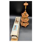 China Head Doll and Wooden Christmas Pyramid