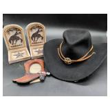 Western Cowboy Decor Set with Hat and Bookend