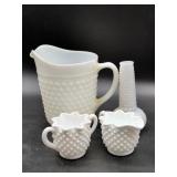 Fenton Hobnail Milk Glass Pitcher Set