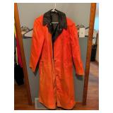 Orange Full-Length Raincoat with Black Collar
