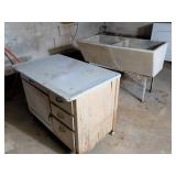 Utility Sink and Wooden Cabinet Set