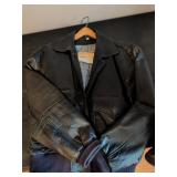 Black Leather Bomber Jacket, Size XL