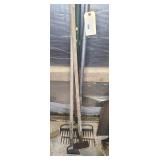 2 rakes, edger & weed cutter