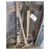 Sledgehammer, adz & 2 double bit picks