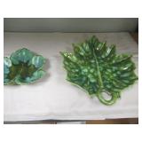 QTY (2) GREEN CERAMIC RELISH/CANDY DISHES 6 1/4" X