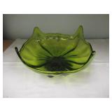 VIKING GLASS GREEN FOOTED CENTER PIECE