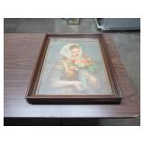 FRAMED PRINT "GIRL WITH FLOWERS" 23" X 19"