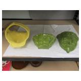 CERAMIC PIECES - QTY (3) BASKET AND WALL POCKETS