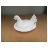 NESTING HEN - MILK GLASS