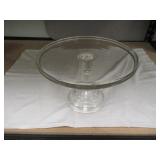 GLASS CAKE PLATTER 10" ACROSS X 6 3/4" TALL