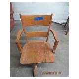 ANTIQUE OAK DESK ARM CHAIR / SWIVELS AND TILTS
