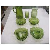 QTY (7) MISC GREEN GLASSWARE