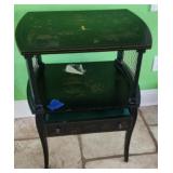 Black Lacquer Hand Painted Side Table
