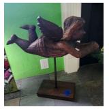Wood Carved Flying Angel on stand