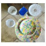 Owl Candles, Antq floral plates, ring dishes