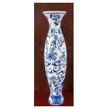 Elongated Blue White Vase