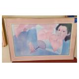 Framed Art piece Woman w Fan