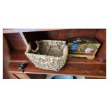 Painted Wood Chest and Wicker Basket