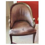 Round back Leather Curved Wood Chair