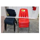 3 blue & 4 red kids chairs