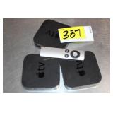 3 Apple TV boxes, 1 remote