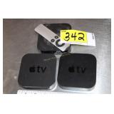 3 Apple TV boxes, 1 remote