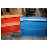 red & blue wood shelves