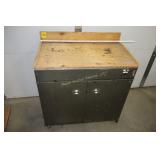 Metal cabinet on wheels w/wood top