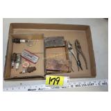 Fordson N tractor tag, Cenex pliers, vintage spark