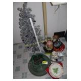 Christmas items, tins, tree, decor, etc