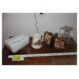 Covered porcelain dish, horse  mug, bookends,