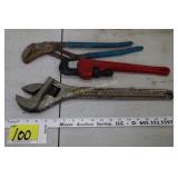 Channel Lock, pipe & crescent wrenches