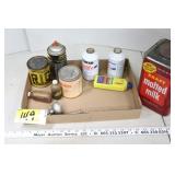 2 cans R12, misc oils, antique Kraft tin
