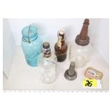 Vintage glass bottles & oil spout