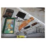 Western & pocket knives, car emblems, etc
