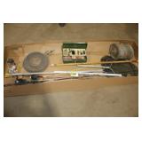 Fishing tackle, poles, nets - some vintage
